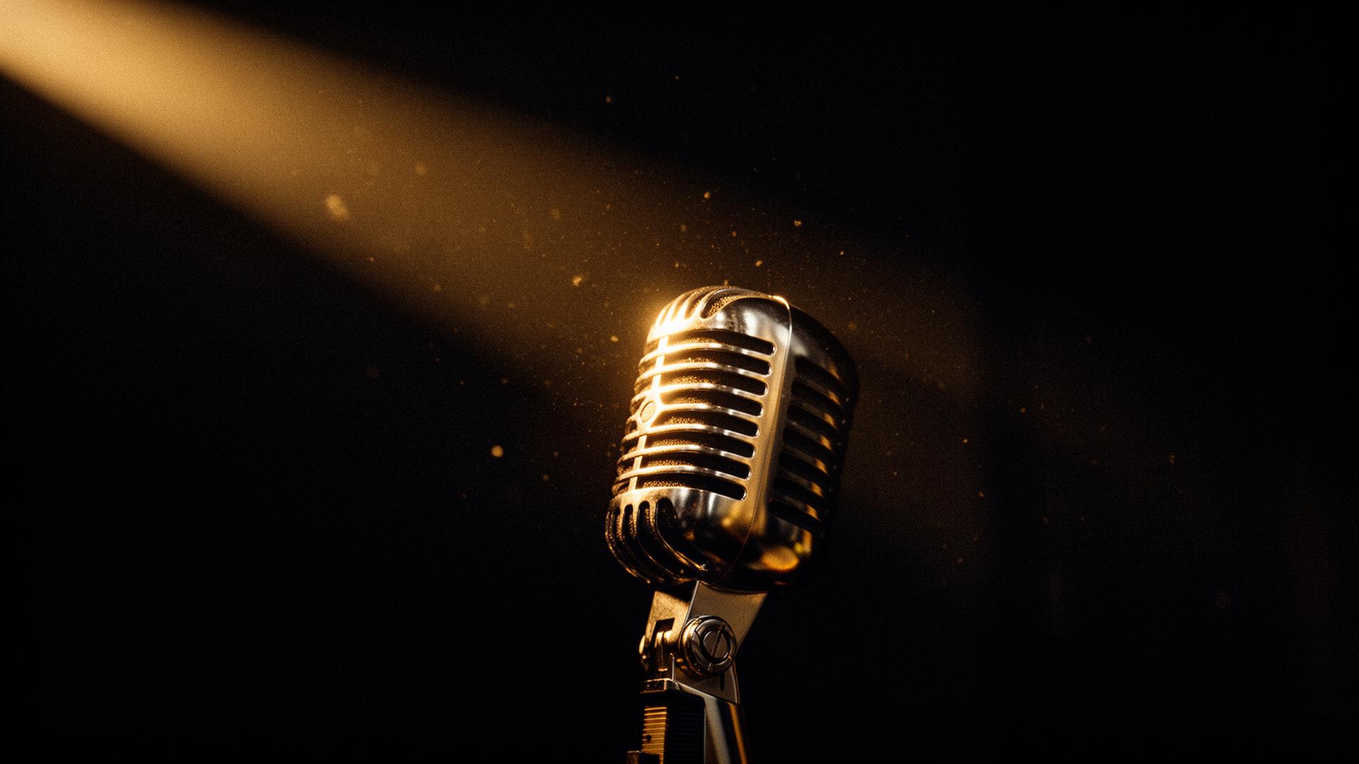 Vintage microphone in a warm shaft of light